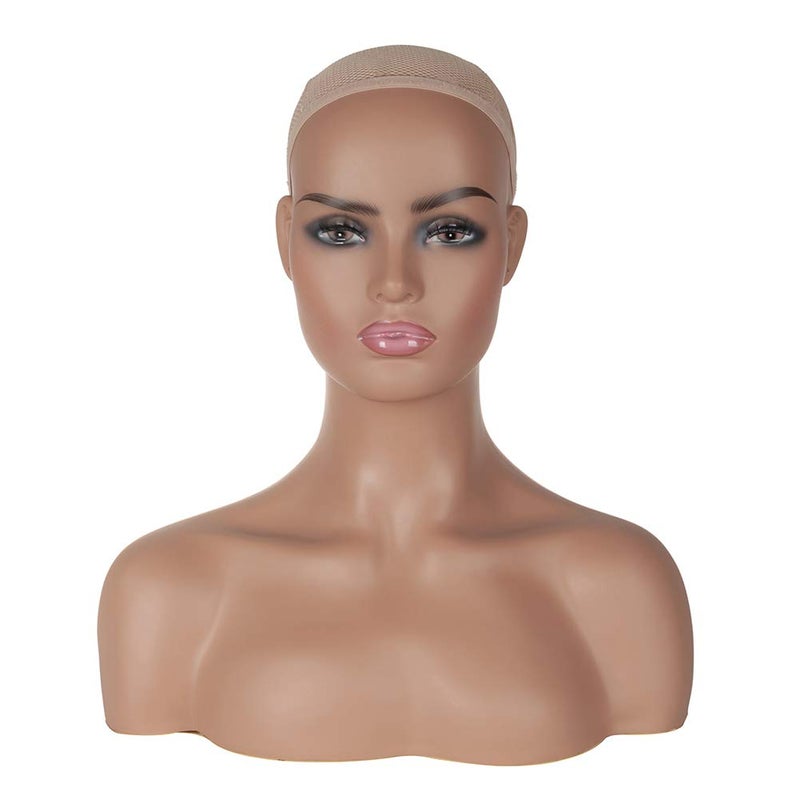 JINGFA Realistic Female Mannequin Head with Shoulder Display Manikin Head Bust for Wigs,Makeup,Beauty Accessories Displaying - Image 1